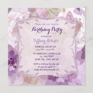 Purple Flower Blossoms Birthday Party Invitation
