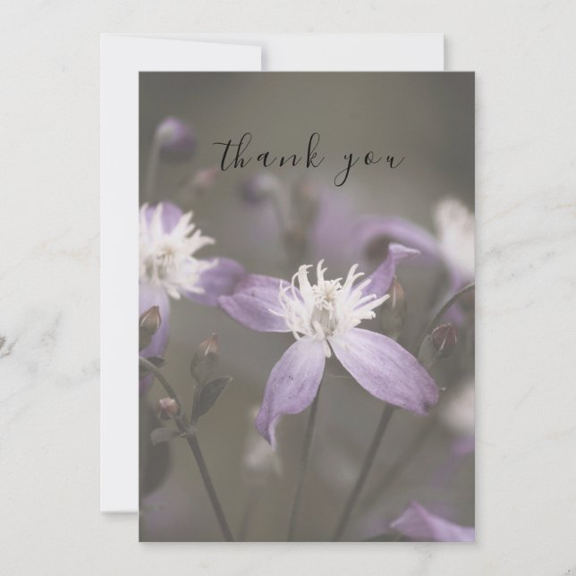 Purple Flower Blossoms Floral Flat Thank You Card (Front)