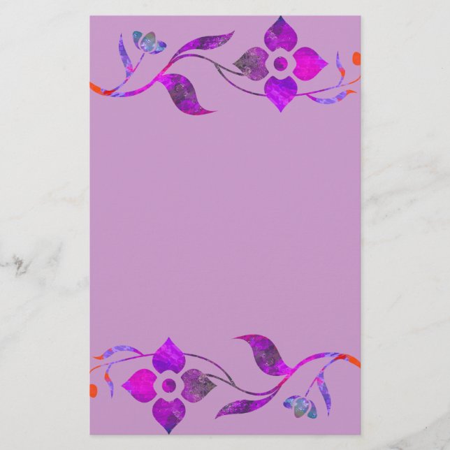 Purple Flower Border Stationery (Front)