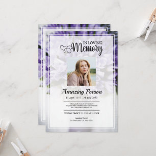Purple Flower Bouquet Funeral Announcement Card
