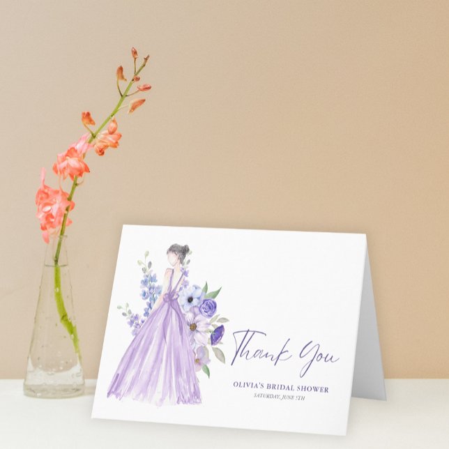 Purple Flower Bridal Shower Thank You Fold Card (Purple Flower Bridal Shower Thank You Fold Card)
