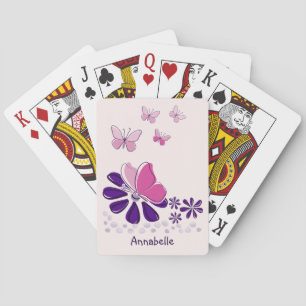 Purple Flower & Butterfly Doodle Your Name Playing Cards