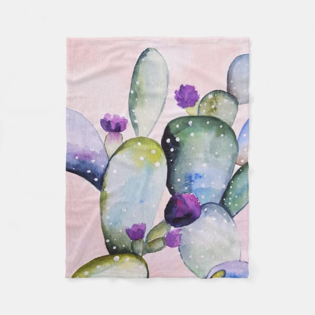 Purple Flower Cactus (Nopal) Fleece Blanket (Front)