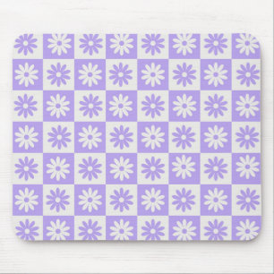 Purple Flower Chequerboard Modern Retro Chequered  Mouse Mat