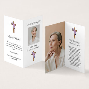 Purple flower Cross Folded Photo Prayer Card