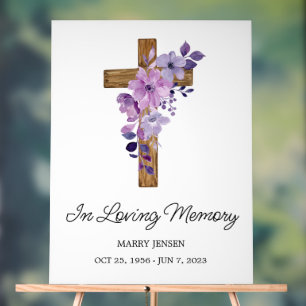 Purple flower cross Memorial Funeral Acrylic Sign
