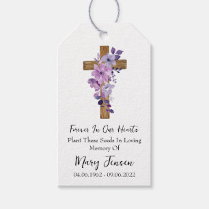Purple flower Cross Memorial Funeral Seed Packet Gift Tags