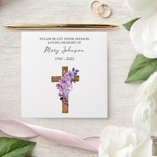 Purple Flower Cross Seed Packet Funeral Envelope (Wedding)