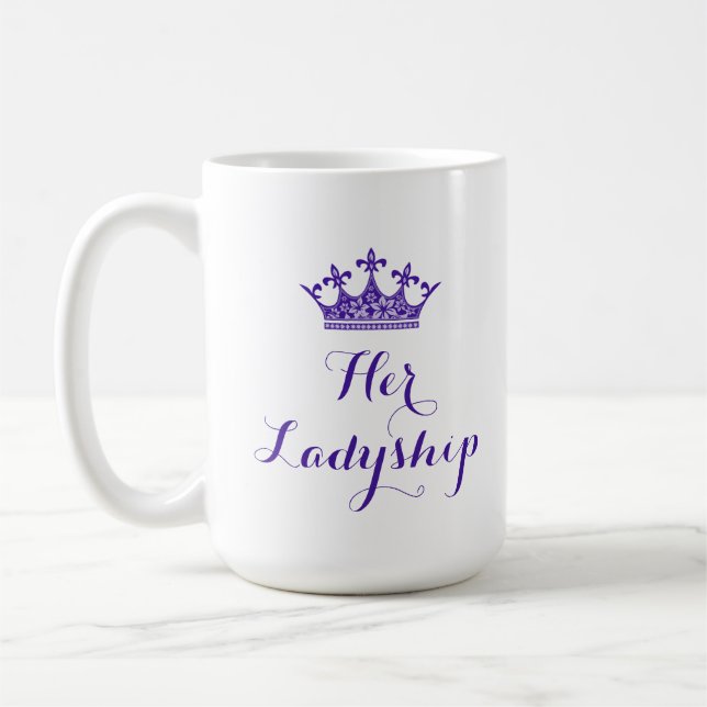Purple Flower Crown Her Ladyship Script Coffee Mug (Left)