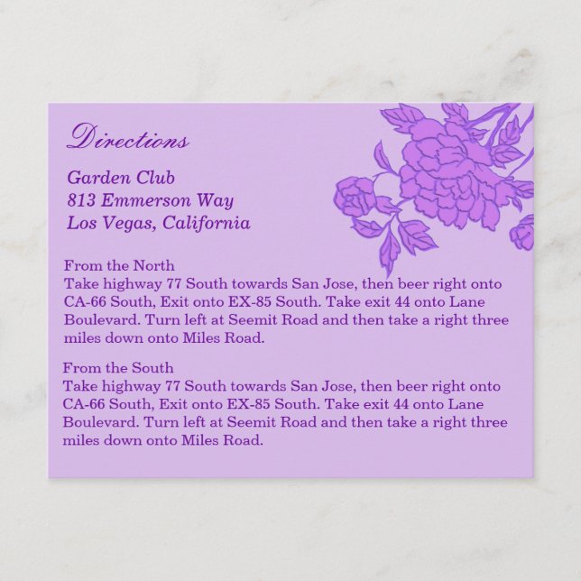 Purple Flower Custom Direction Cards (Front)
