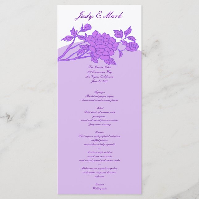 Purple Flower Custom Menu Cards (Front)