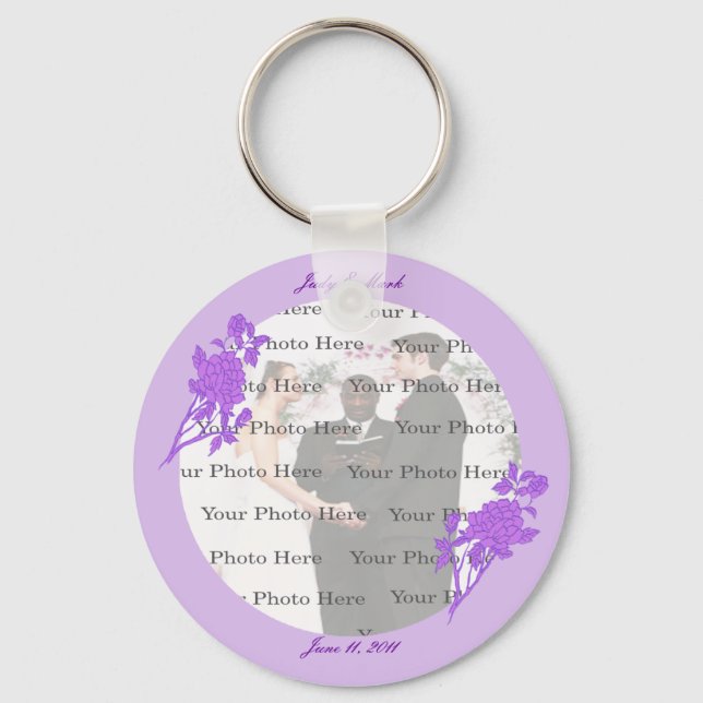 Purple Flower Custom Round Key Chain (Front)