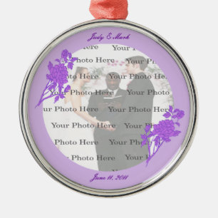 Purple Flower Custom Round Silver Ornament