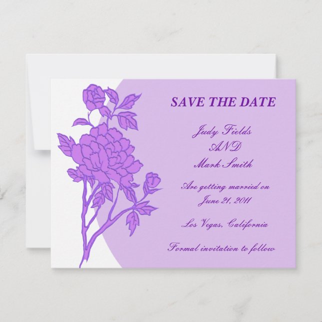 Purple Flower Custom Save The Date Card (Front)