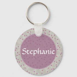 Purple Flower Customisable Name Button Keychain
