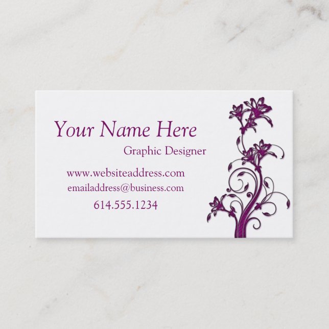 Purple Flower D2 Business Card Template (Front)