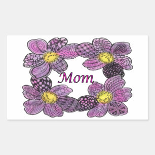 Purple Flower Doodled MOM Design Rectangular Sticker