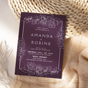 Purple Flower Elegant Simple Wedding Invitation