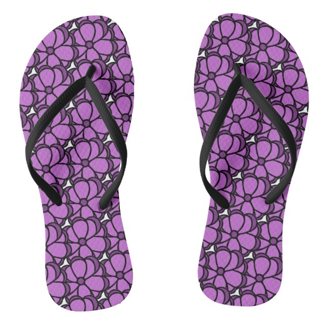 Purple Flower Flip Flops (Footbed)