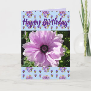 Purple Flower Floral photo Happy Birthday Card