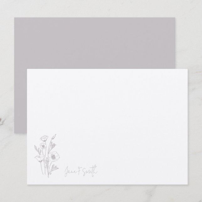 Purple Flower Floral Plant Personalised Stationary Thank You Card (Front/Back)