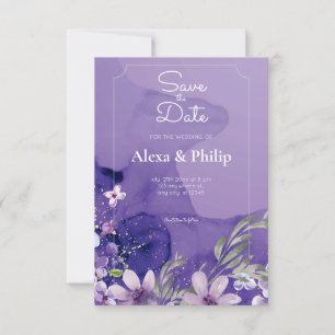 Purple Flower Floral Watercolor Wedding Invitation