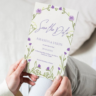 Purple Flower Frame Elegant Wedding Save the Date 