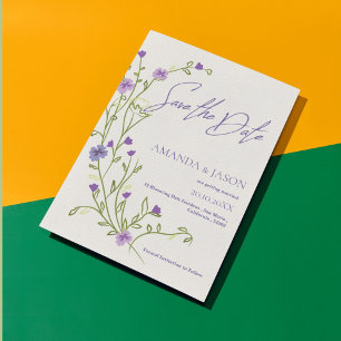 Purple Flower Frame Elegant Wedding Save the Date 