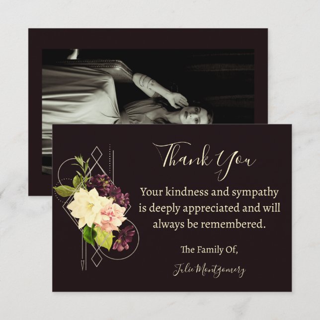 Purple Flower Funeral Photo Thank You Card   (Front/Back)