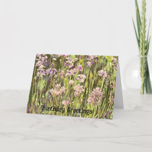 Purple Flower Garden Art Birthday Card (Front)