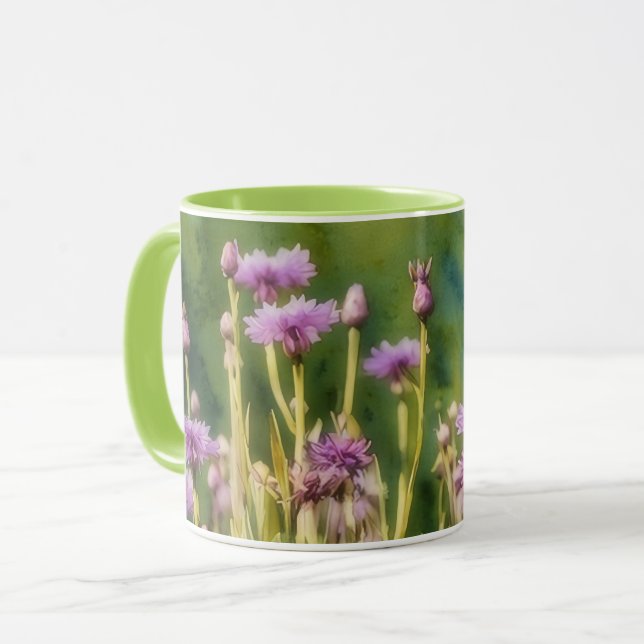 Purple Flower Garden Corn Flower Art Mug Cup (Front Left)