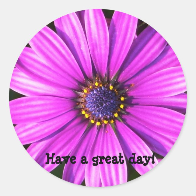 Purple Flower, Have a great day! Classic Round Sticker (Front)