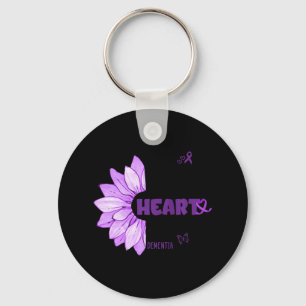 Purple Flower Heart Heimer's Dementia Awareness Key Ring