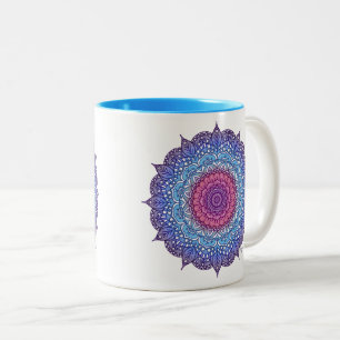 Purple Flower Leaf Mandala Two-Tone Coffee Mug