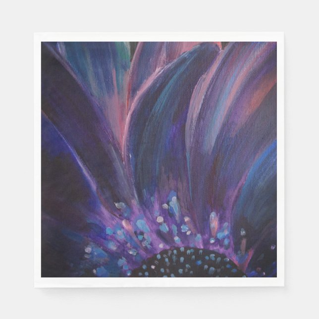 Purple Flower Leaves Painting Paper Napkin (Front)