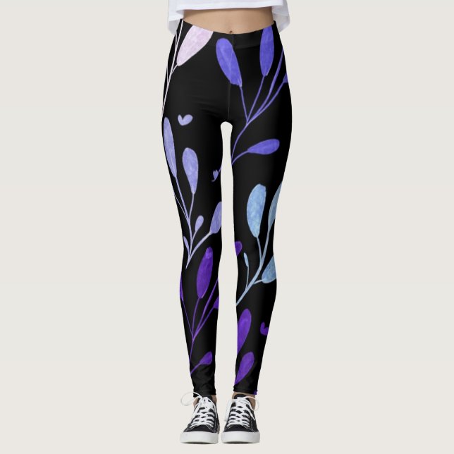 Purple flower leggins for women leggings (Front)