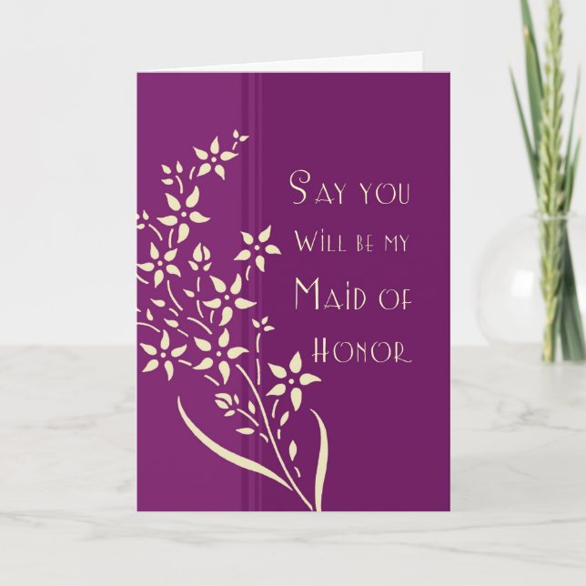 Purple Flower Maid of Honor Invitation Card (Front)
