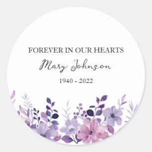 Purple Flower Memorial Funeral Classic Round Sticker