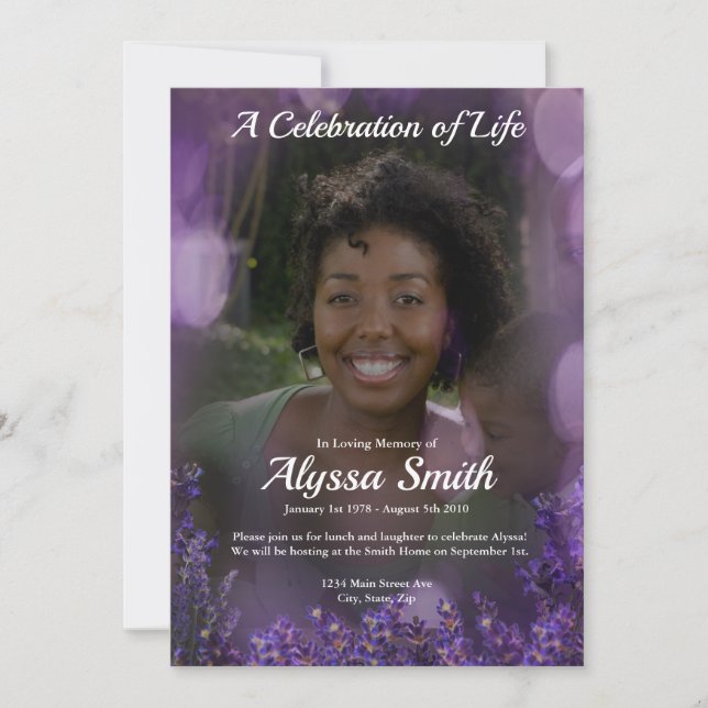 Purple Flower Memorial Invitation (Front)