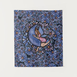 Purple Flower Moon Fairy Tapestry