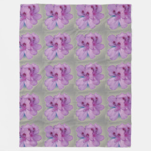Purple Flower on Silver Grey Fleece Blanket