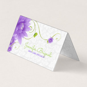 Purple Flower On White Damask Business Card
