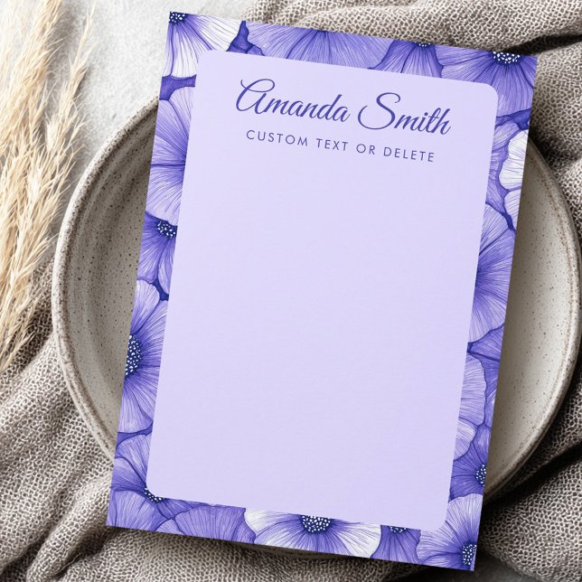 Purple flower pattern border elegant script name card (Purple flower pattern border elegant script name note card)