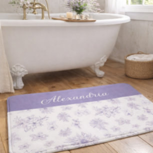 Purple Flower Pattern Custom Name Bath Mat