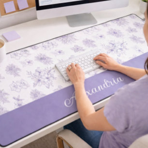 Purple Flower Pattern Custom Name Desk Mat