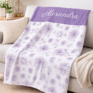 Purple Flower Pattern Custom Name Fleece Blanket