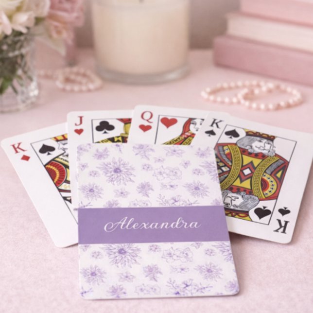 Purple Flower Pattern Custom Name  Playing Cards (Creator Uploaded)