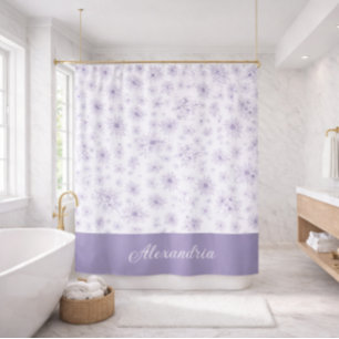 Purple Flower Pattern Custom Name Shower Curtain