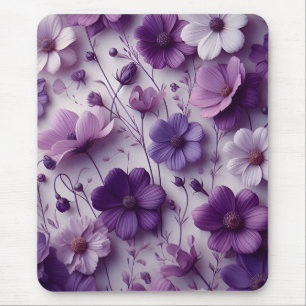 Purple Flower Pattern on a White Background Mouse Mat