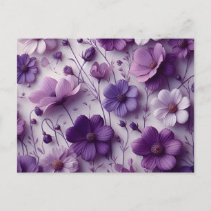 Purple Flower Pattern on a White Background Postcard